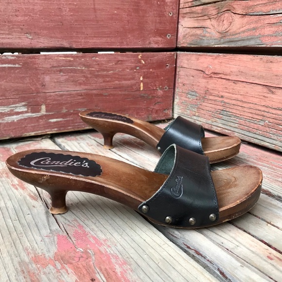 Candie's Shoes - VTG Candie’s Wood & Leather Clio Clop Kitten Heel